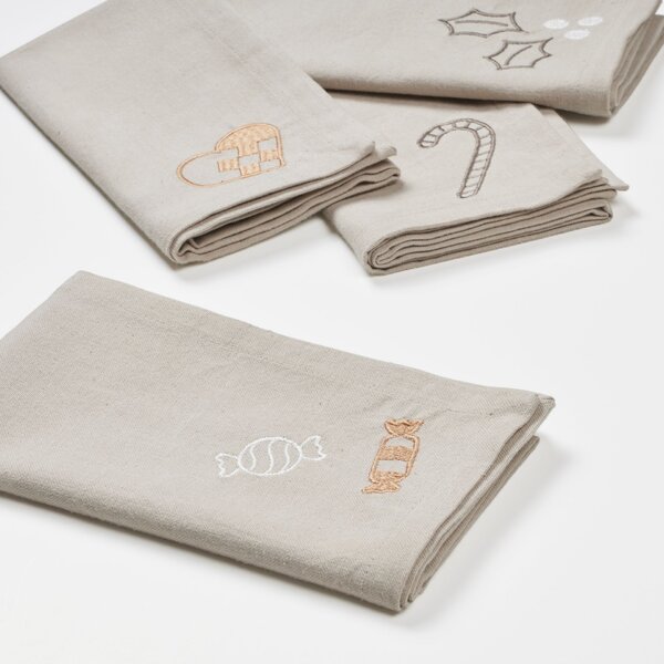 Vyšívaný obrúsok Fryd Light Warm Grey – set 4 ks