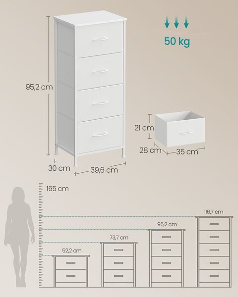SONGMICS Komoda s látkovými zásuvkami Dopi 39,6 cm biela