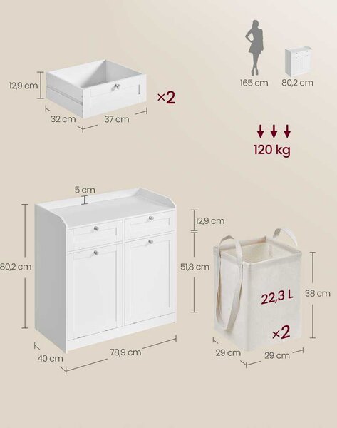 SONGMICS Kúpeľňová skrinka s košom na bielizeň Vasagle Clark 80 cm biela