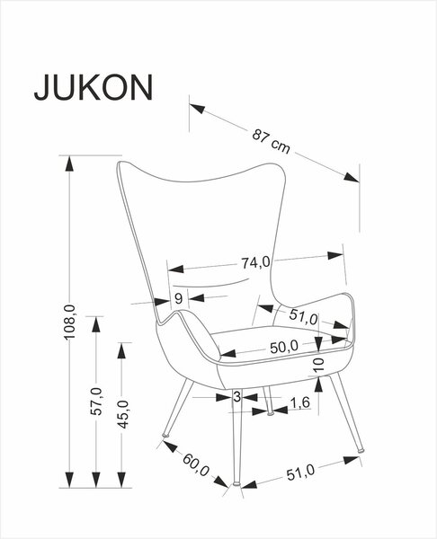 HALMAR Dizajnové kreslo ušiak JUKON sivé