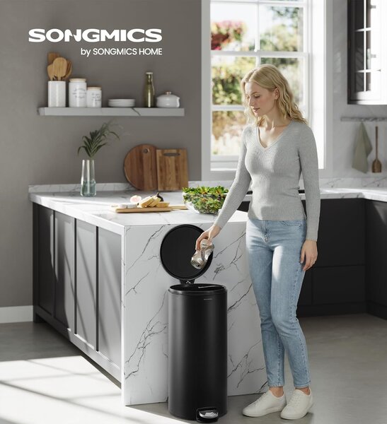 SONGMICS Okrúhly odpadkový kôš Jelis 30 L čierny