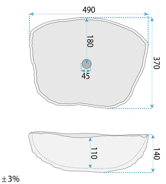 Rea Isla Canyon, umývadlo na dosku 490x370x140 mm, imitácia kameňa, REA-U7884