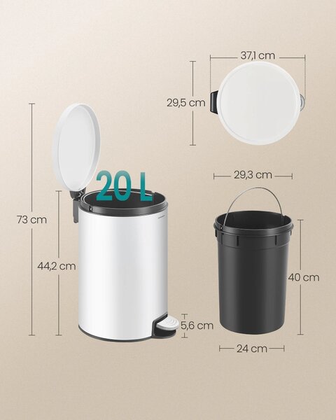 SONGMICS Odpadkový kôš Jelis 20 L biely