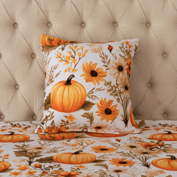 Obliečka na vankúš z mikrovlákna FLOWERS AND PUMPKINS 45x45 cm, oranžová