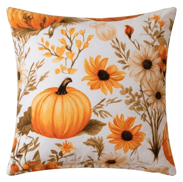 Obliečka na vankúš z mikrovlákna FLOWERS AND PUMPKINS 45x45 cm, oranžová