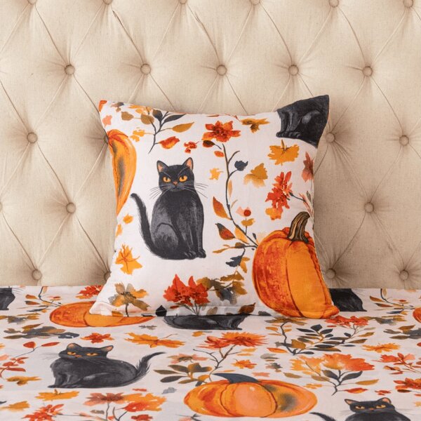 Obliečka na vankúš z mikrovlákna CATS AND PUMPKINS 45x45 cm, farebná