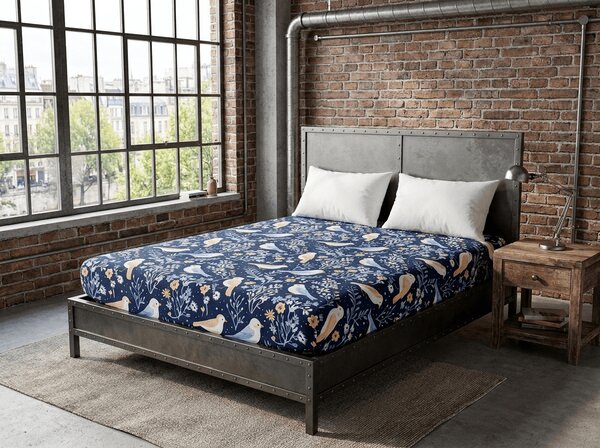 Plachta z mikrovlákna DENIM BIRDS modrá 90x200 cm