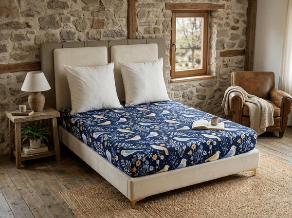 Plachta z mikrovlákna DENIM BIRDS modrá 90x200 cm