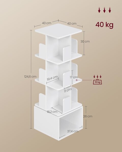 SONGMICS Rotačná knižnica Vasagle Grid 40 cm biela