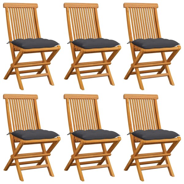 Záhradné stoličky s antracitovými podložkami 6 ks tíkový masív