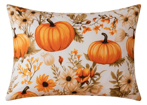 Obliečka na vankúš z mikrovlákna FLOWERS AND PUMPKINS 50x70 cm, oranžová