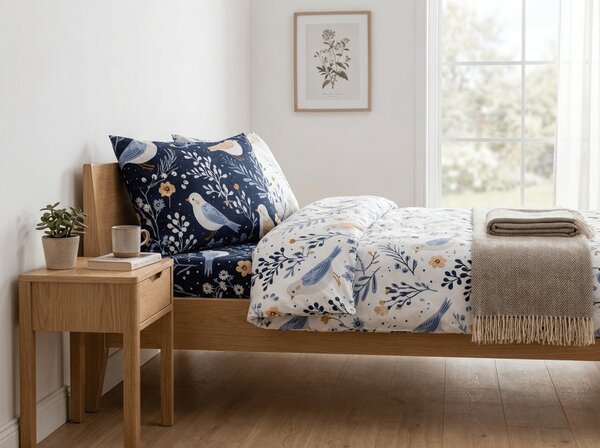 Obliečka na vankúš z mikrovlákna DENIM Vtáčiky 50x70 cm, modrá