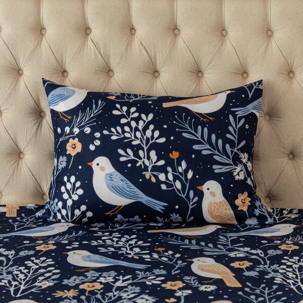 Obliečka na vankúš z mikrovlákna DENIM Vtáčiky 50x70 cm, modrá