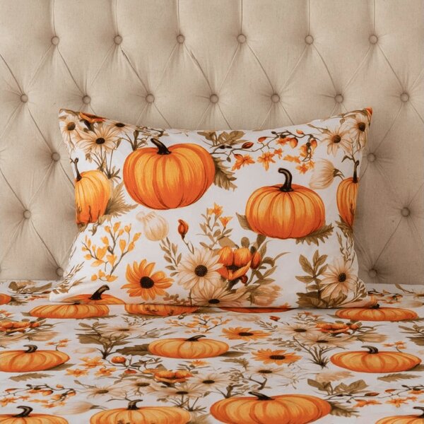 Obliečka na vankúš z mikrovlákna FLOWERS AND PUMPKINS 50x70 cm, oranžová