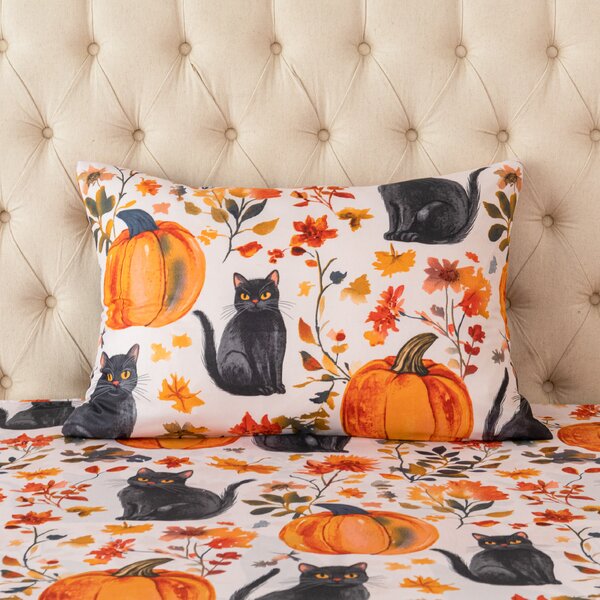 Obliečka na vankúš z mikrovlákna CATS AND PUMPKINS 50x70 cm, farebný