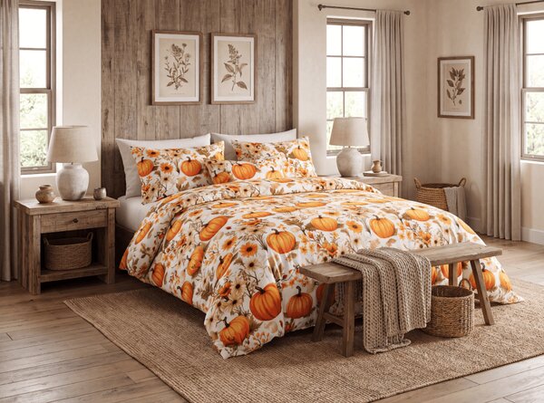 Obliečky z mikrovlákna FLOWERS AND PUMPKINS oranžové Rozmer obliečky: 70 x 90 cm | 140 x 200 cm