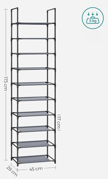 SONGMICS Stojan na topánky Halas 45 cm čierny/sivý
