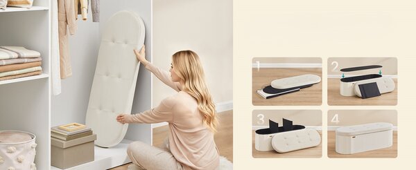 SONGMICS Taburet s úložným priestorom Pekys 110 L zamat krémový