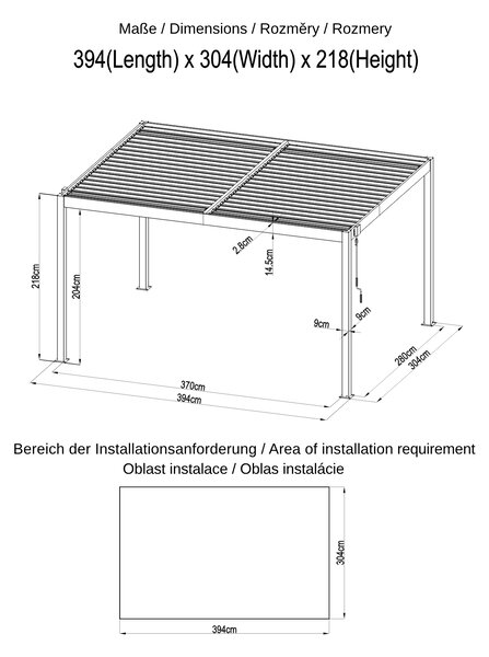 Hliníková bioklimatická pergola s lamelami BestBerg BBP-12G / 4 x 3 m / sivá
