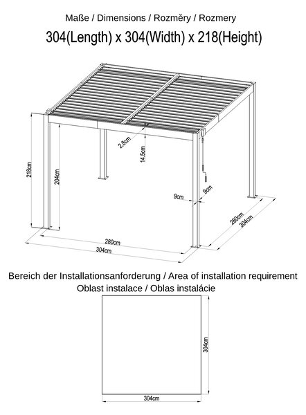Hliníková bioklimatická pergola s lamelami BestBerg BBP-9G / 3 x 3 m / sivá