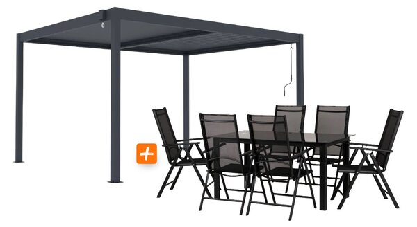 ZÁHRADNÉ KOMBO bioklimatická pergola s lamelami BestBerg BBP-12G + záhradný jedálenský set 6+1 BestBerg BBGF-53B