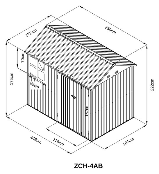 Záhradný domček BestBerg ZCH-4AB / 4,5 m² / 259 x 172 x 222 cm / sivá/biela