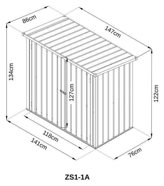 Záhradný domček BestBerg ZS1-1A / 1,3 m² / 147 x 86 x 134 cm / sivá