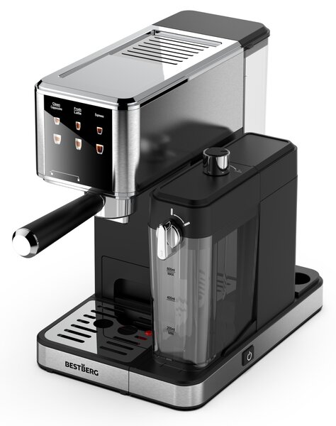Pákový kávovar s napeňovačom mlieka BestBerg BBCF-2032 / 1350 W / 1,2 l / 20 bar / strieborná/čierna