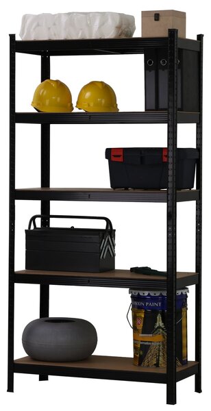 Kovový regál BestBerg BBMS-10B / 90 x 180 x 40 cm / 5 políc / čierna / hnedá