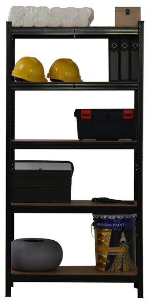 Kovový regál BestBerg BBMS-10B / 90 x 180 x 40 cm / 5 políc / čierna / hnedá