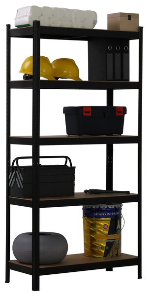 Kovový regál BestBerg BBMS-10B / 90 x 180 x 40 cm / 5 políc / čierna / hnedá