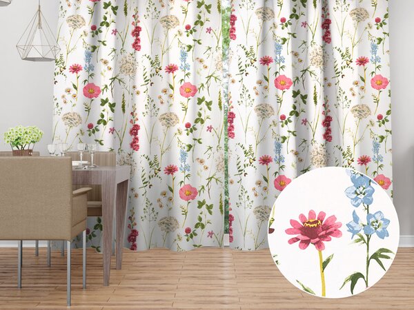 Biante Bavlnený záves Sandra SA-667 Veľké lúčne kvety na bielom 150x140 cm