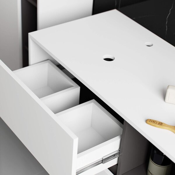 Ak furniture Závesná skrinka pod umývadlo VAMI s otvormi 90 cm biela/šedý grafit