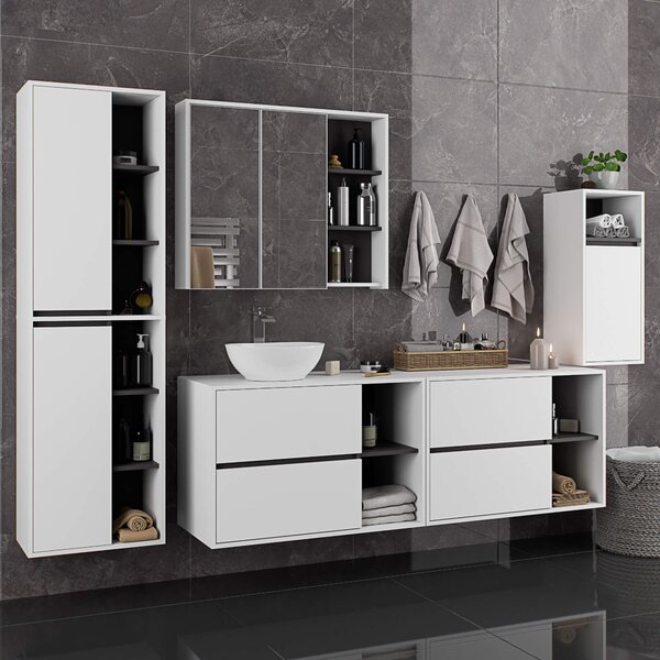 Ak furniture Závesná skrinka pod umývadlo VAMI s otvormi 90 cm biela/šedý grafit
