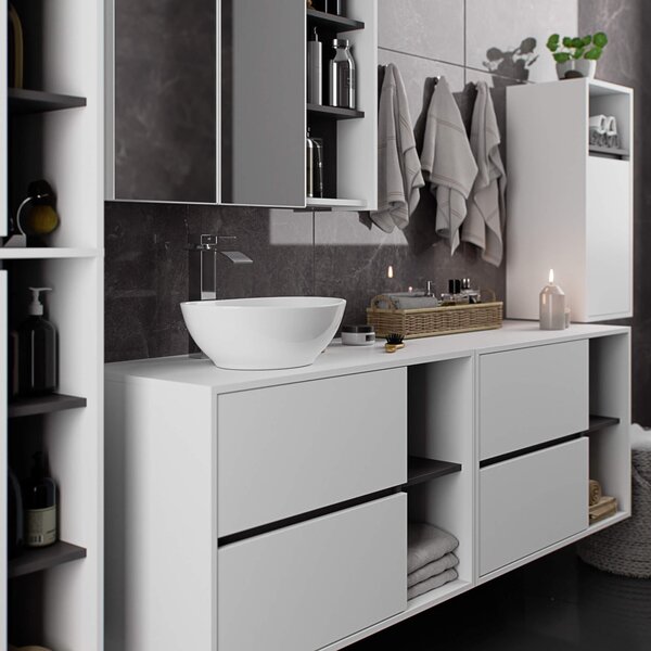 Ak furniture Závesná skrinka pod umývadlo VAMI s otvormi 90 cm biela/šedý grafit