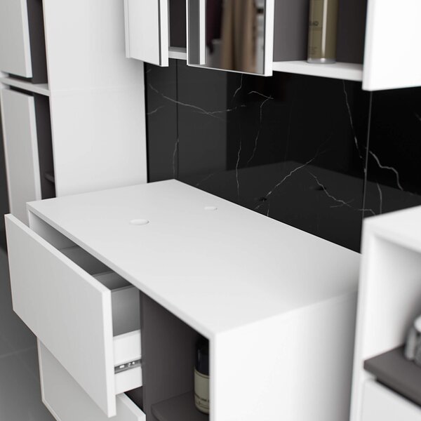 Ak furniture Závesná skrinka pod umývadlo VAMI s otvormi 90 cm biela/šedý grafit