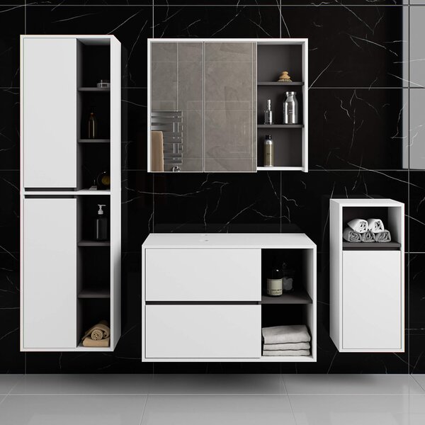 Ak furniture Závesná skrinka pod umývadlo VAMI s otvormi 90 cm biela/šedý grafit