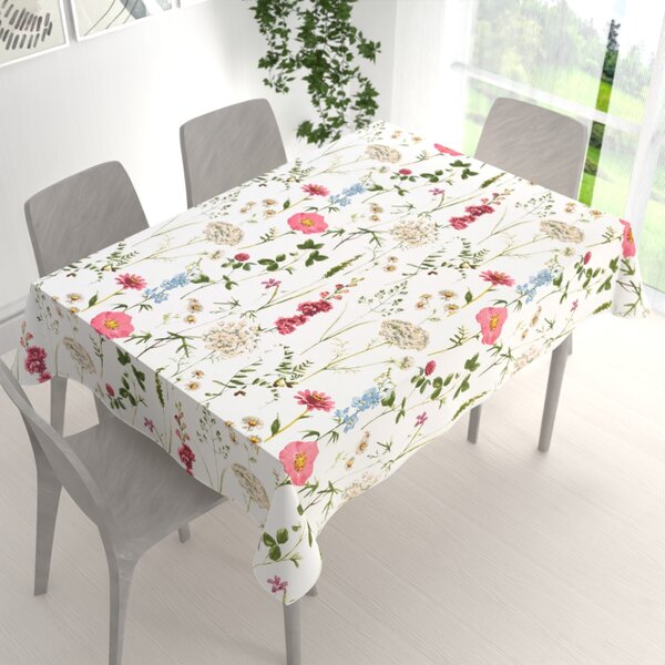 Biante Bavlnený obdĺžnikový obrus Sandra SA-667 Veľké lúčne kvety na bielom 50x100 cm