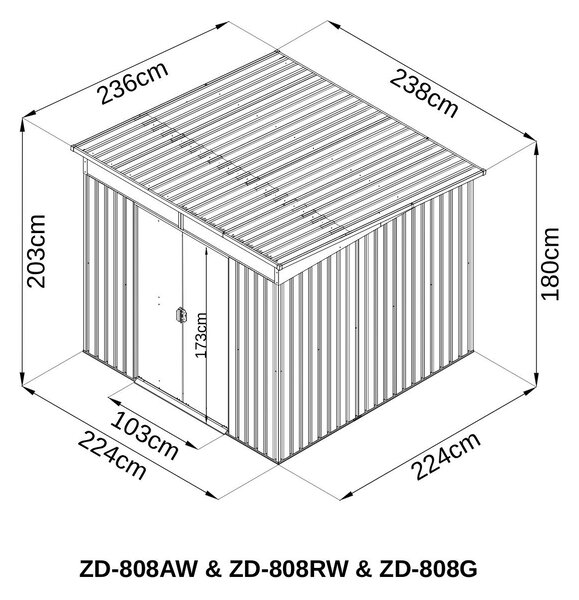 Záhradný domček BestBerg ZD-808G / 5,6 m² / 236 × 238 × 203 cm / sivá