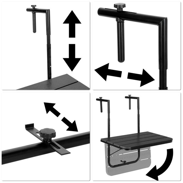 TZB Závesný balkónový stôl Aretto 60 cm čierny