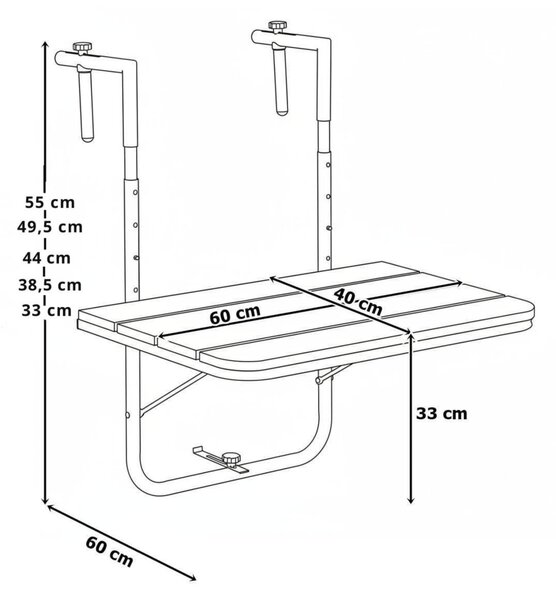 TZB Závesný balkónový stôl Aretto 60 cm čierny