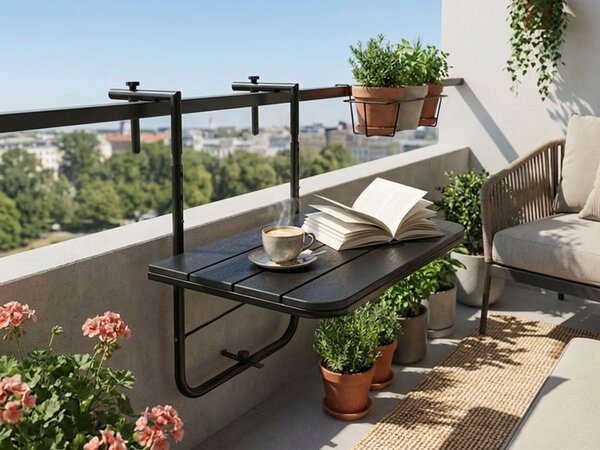 TZB Závesný balkónový stôl Aretto 60 cm čierny