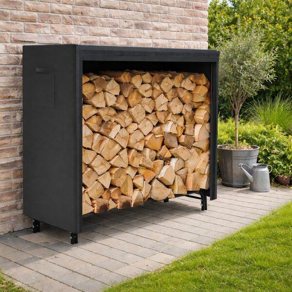 Stojan na drevo s krytom BestBerg BBFR-122C / 122 × 34 × 110 cm / čierna