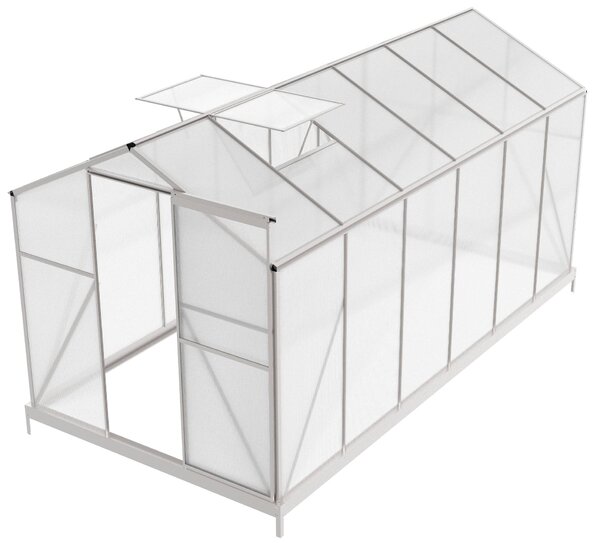 Skleník so základňou BestBerg BBGH‑1206S / 7,05 m² / 371 × 190 × 194 cm / strieborná