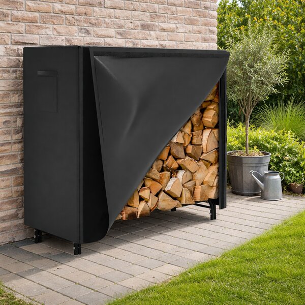 Stojan na drevo s krytom BestBerg BBFR-122C / 122 × 34 × 110 cm / čierna