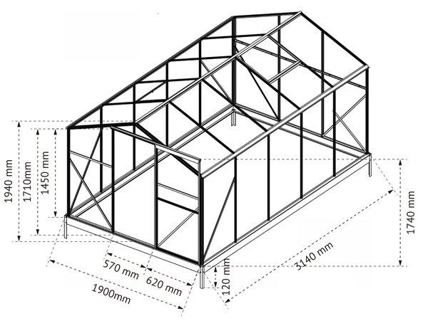 Skleník so základňou BestBerg BBGH‑1006B / 5,95 m² / 313 × 190 × 194 cm / čierna
