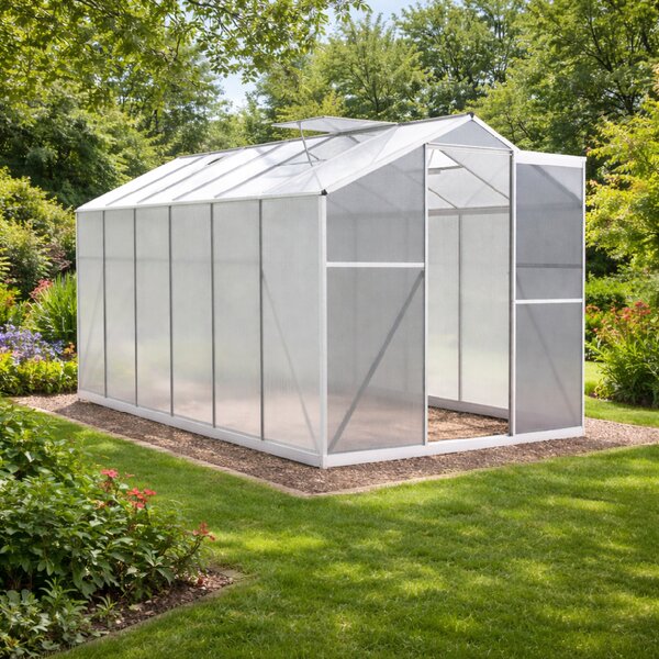 Skleník so základňou BestBerg BBGH‑1206S / 7,05 m² / 371 × 190 × 194 cm / strieborná