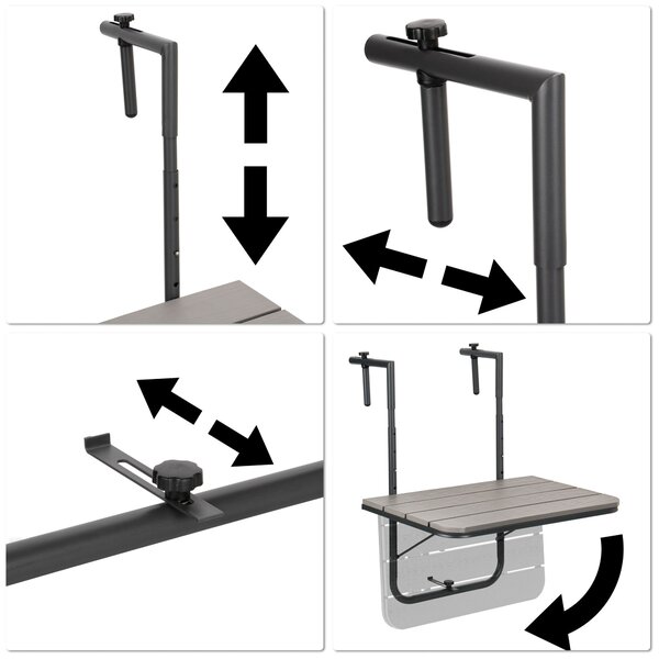 TZB Závesný balkónový stôl Aretto 60 cm sivý