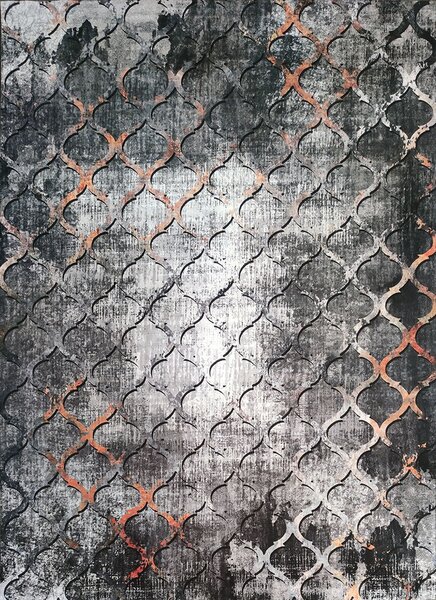 Koberec Porte 0066 GREY GOLD – sivý so žltým vzorom, obdĺžnik Rozmer: 50x80 cm
