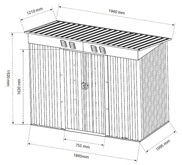 Záhradný domček BestBerg BBSH-406A / 2,25 m² / 121 x 194 x 192 cm / antracitová/biela